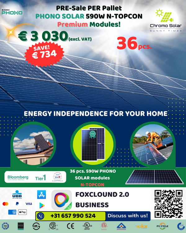 PRE-Sale PER Pallet PHONO SOLAR 36x590W PV Modules! Promotion Image